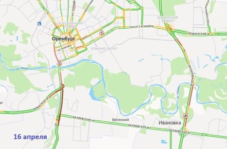 Заторы по дорогах через мосты в Оренбурге сегодня утром повторились, но не с такой интенсивностью