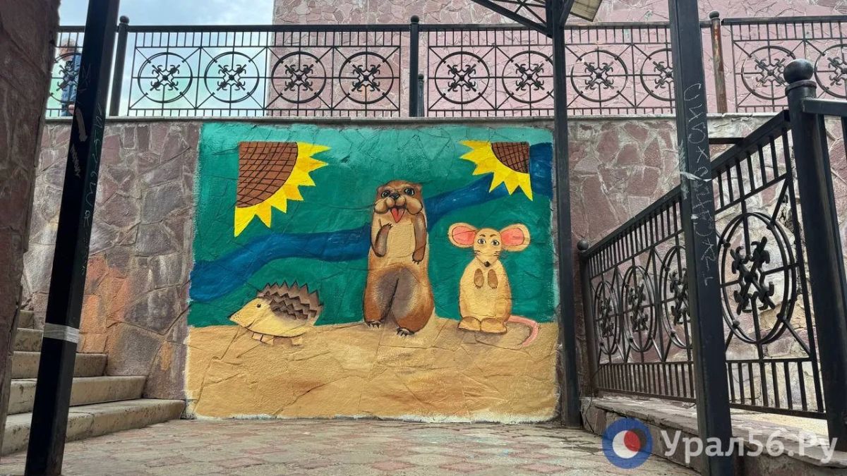 Пуховый платок, байбаки и конь Пржевальского: В Оренбурге на спуске к Уралу появилась галерея стритарта Пуховый платок, байбаки и конь Пржевальского: В Оренбурге на спуске к Уралу появилась галерея стритарта