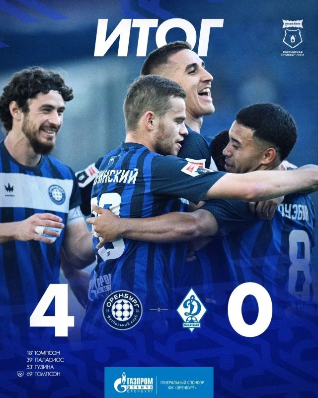 Так держать! «Оренбург» разгромил махачкалинское «Динамо» со счётом 4:0